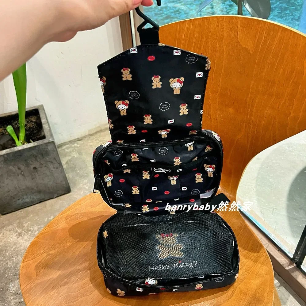 Bolsa de maquillaje portátil plegable de Anime Kawaii Sanrios Hellokittys Bear, bolsa colgante de almacenamiento multifuncional a prueba de polvo para baño de viaje