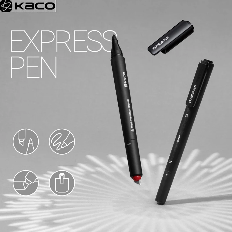 KACO Express Marking Pen Unboxing Knife, 2 in 1 Black Oil-based Markers Rotating Concealed Cutter Portable Office School Supplie