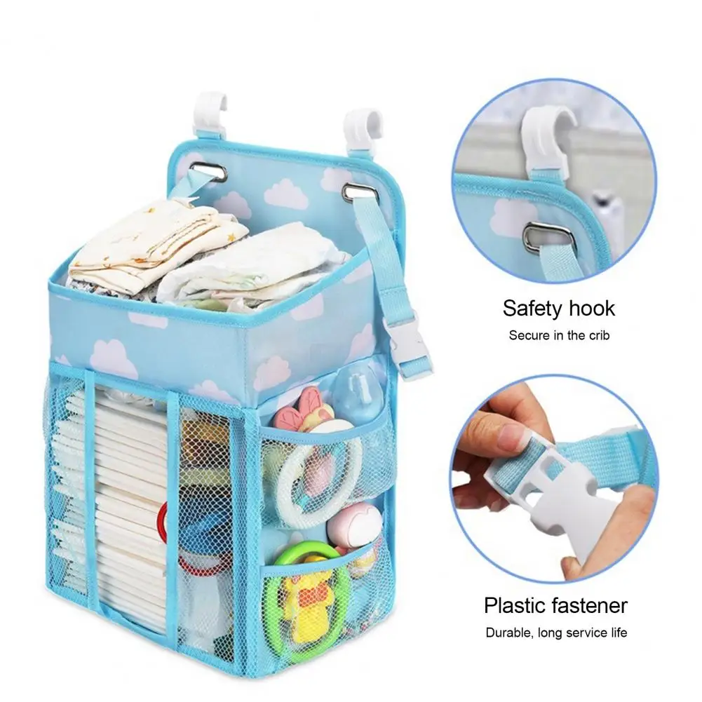 Baby Essentials Storage Organizer Hanging Diaper Bag for Cribs Infant Essentials Storage Organizer Cloud Pattern Diaper Hanging