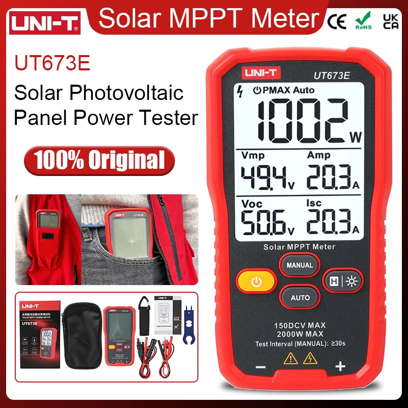 UNI-T UT673E Solar MPPT Meter 60-2000W PV Module Maximum Power Meter Bluetooth Photovoltaic Panel Tester Vmp Imp Voc Isc Test