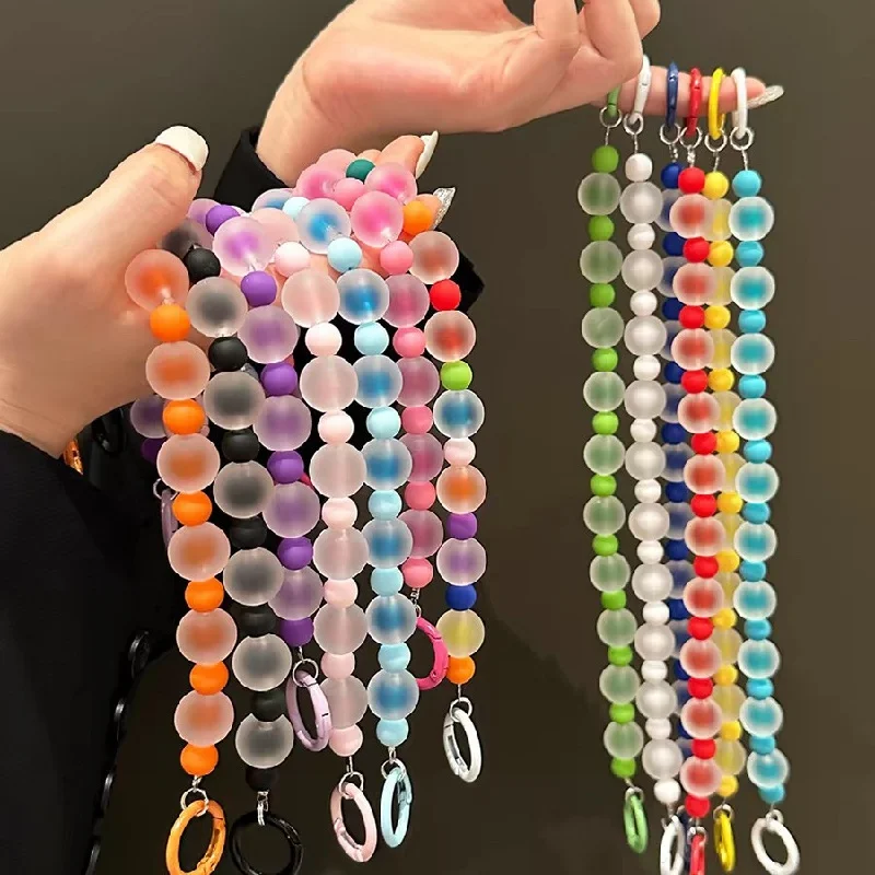 

INS Style Dopamine Matte Beaded Phone Wrist Strap Anti-Loss Chain Keychain Bag Pendant