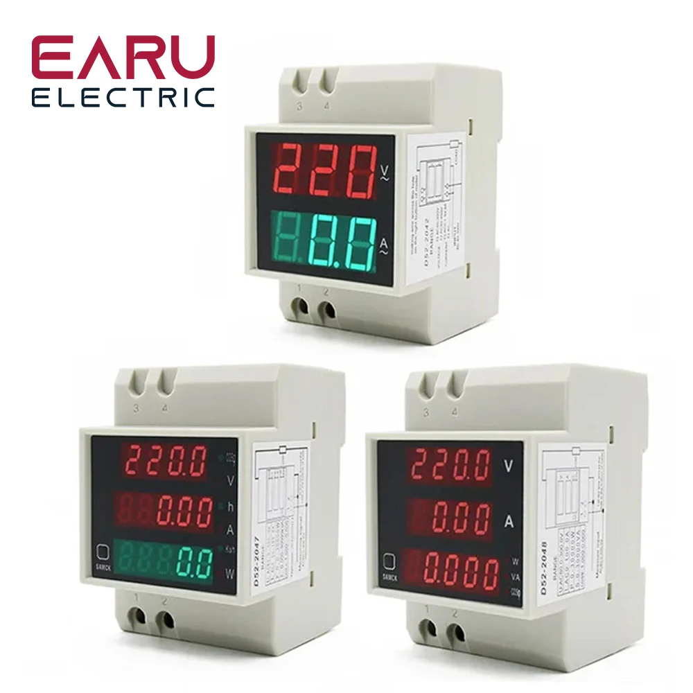 DIN-rail Multi-function Meter AC80-300V AC200-450V 100A Digital LED Voltage Current Active Power Factor Energy Meter Voltmeter