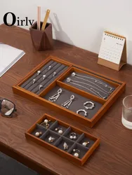 Oirlv Multifunction Jewelry Display Tray Wooden Ring Necklace Bracelet Storage Tray Retro Jewelry Shop Pallet Props