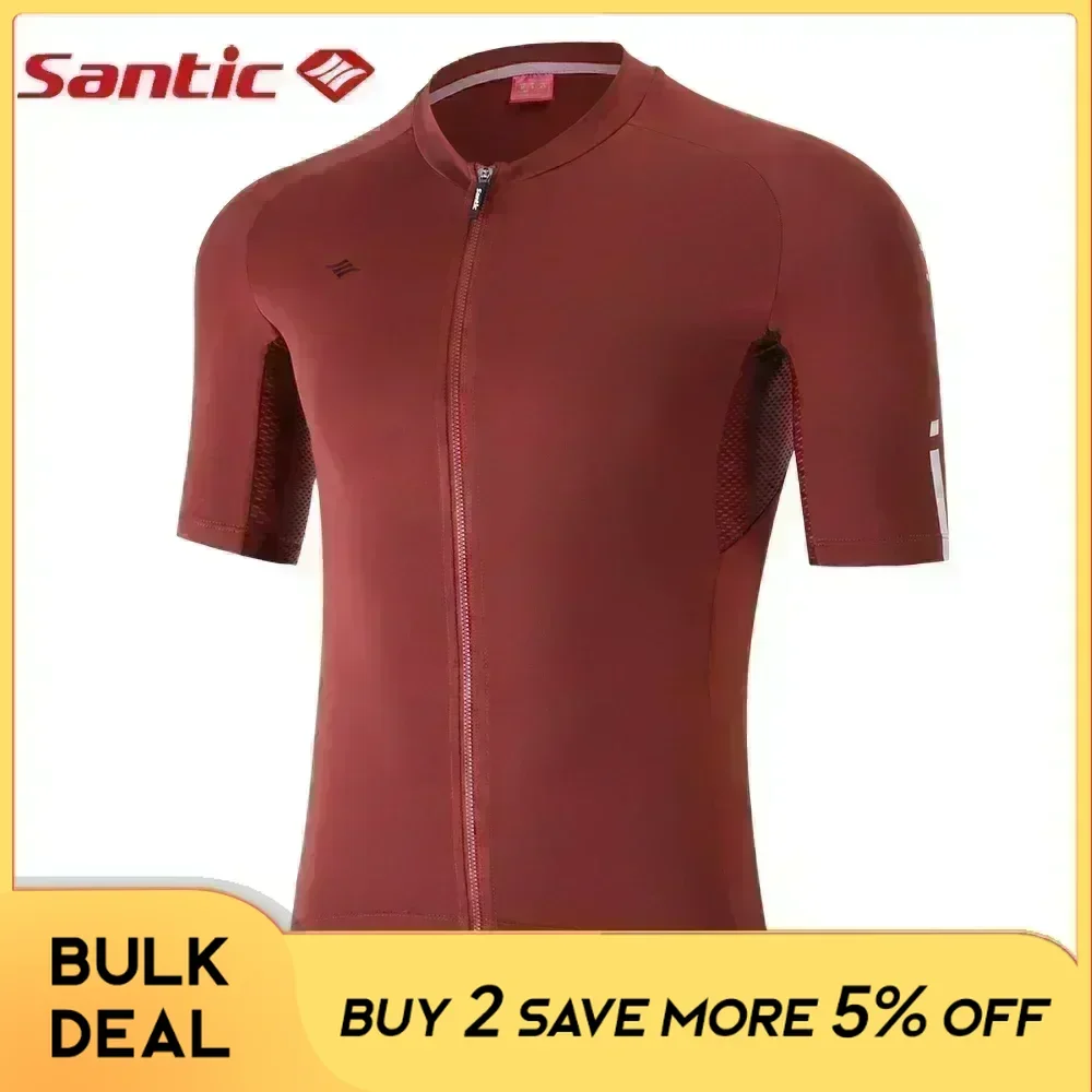 Santic Men's Cycling Jersey MTB Jersey Short Sleeve Full Zipper Summer Road Bike Shirts Pro Team Bicycle Clothing Asian Size