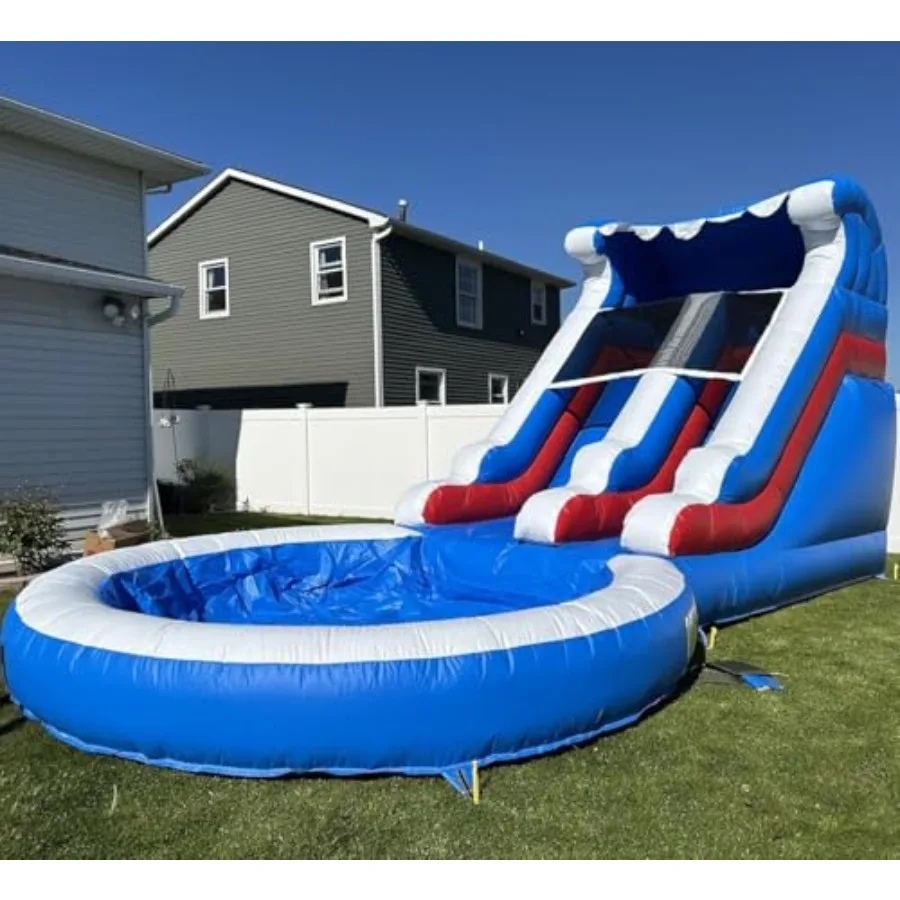 

24FT L Commercial Inflatable Water Slide for Adults Big 8-12 with Pool 1100W Blower - 100 PVC Vinyl Reinforced Strength Backyar