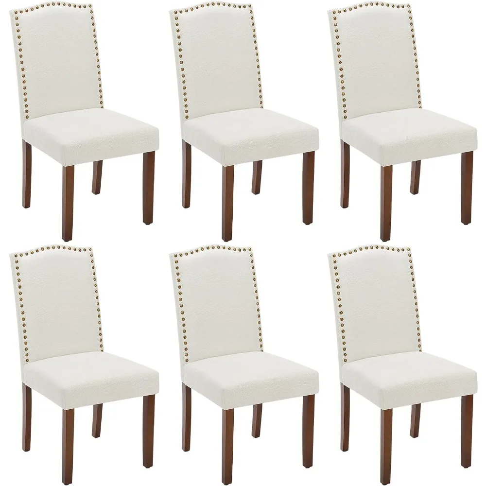 Dining Chairs Set of 6, Fabric Dining Room Chairs, Upholstered Parsons Chairs with Nailhead Trim and Wood Legs,