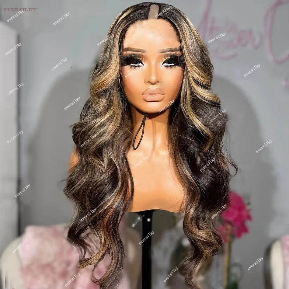 

Парик из 100% натуральных волос Highlights Honey Blonde Loose Wave V-образной формы, без клея, необработанный, золотисто-коричневый, с объемными волнами, U-образной формы, полностью машинной работы.