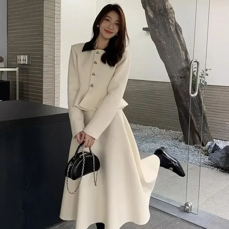 Petite Elegant Socialite High-End Chic Style Jacket and Skirt Professional Korean Drama Two-Piece Set for Women Autumn Winter