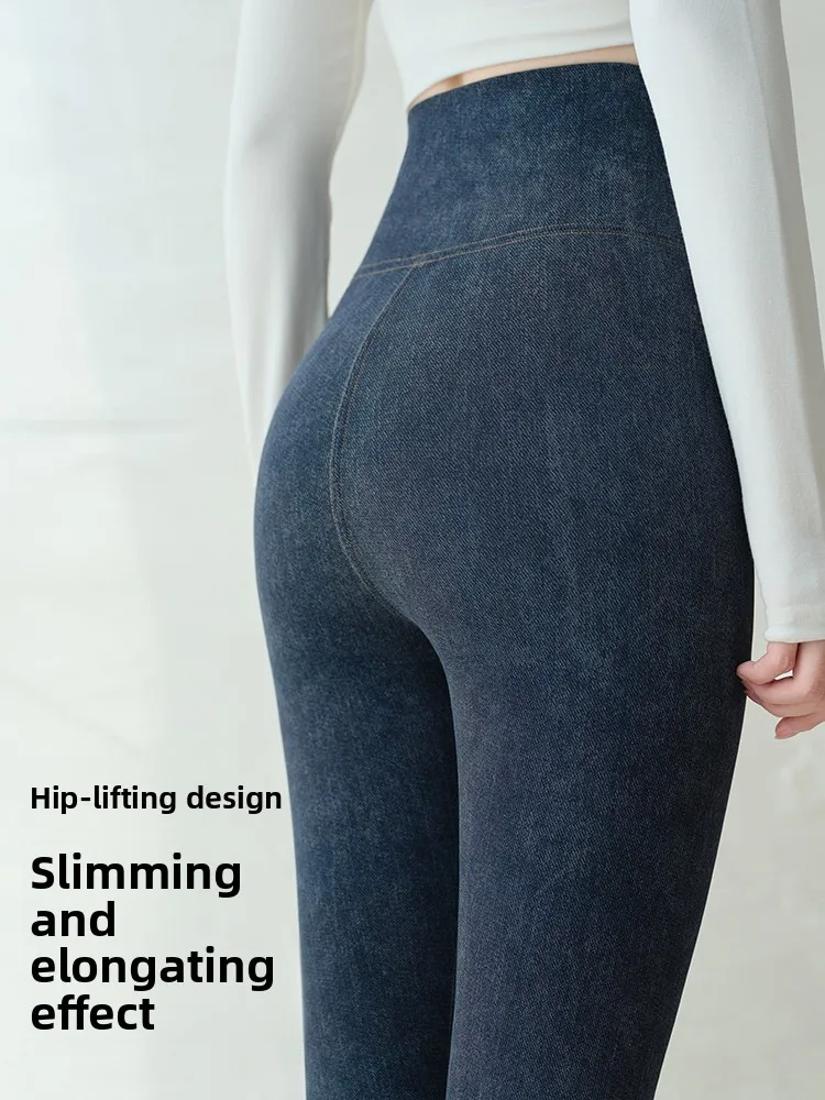 

Thiened Yoga Pants Women's High Waist Elastic Slimming Outerwear Denim Sle ark Pants Winter Tummy Control Butt Lifting