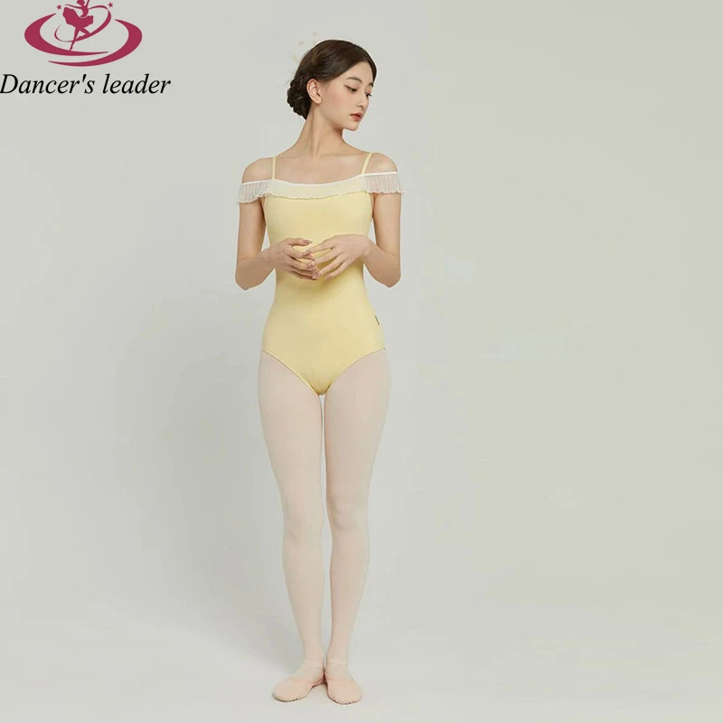 Ballet Costume Leotard for Bright Yellow Sling Lace Body Clothing Fairy Adult Gymnastics Jumpsuit Skirt Performance Costume