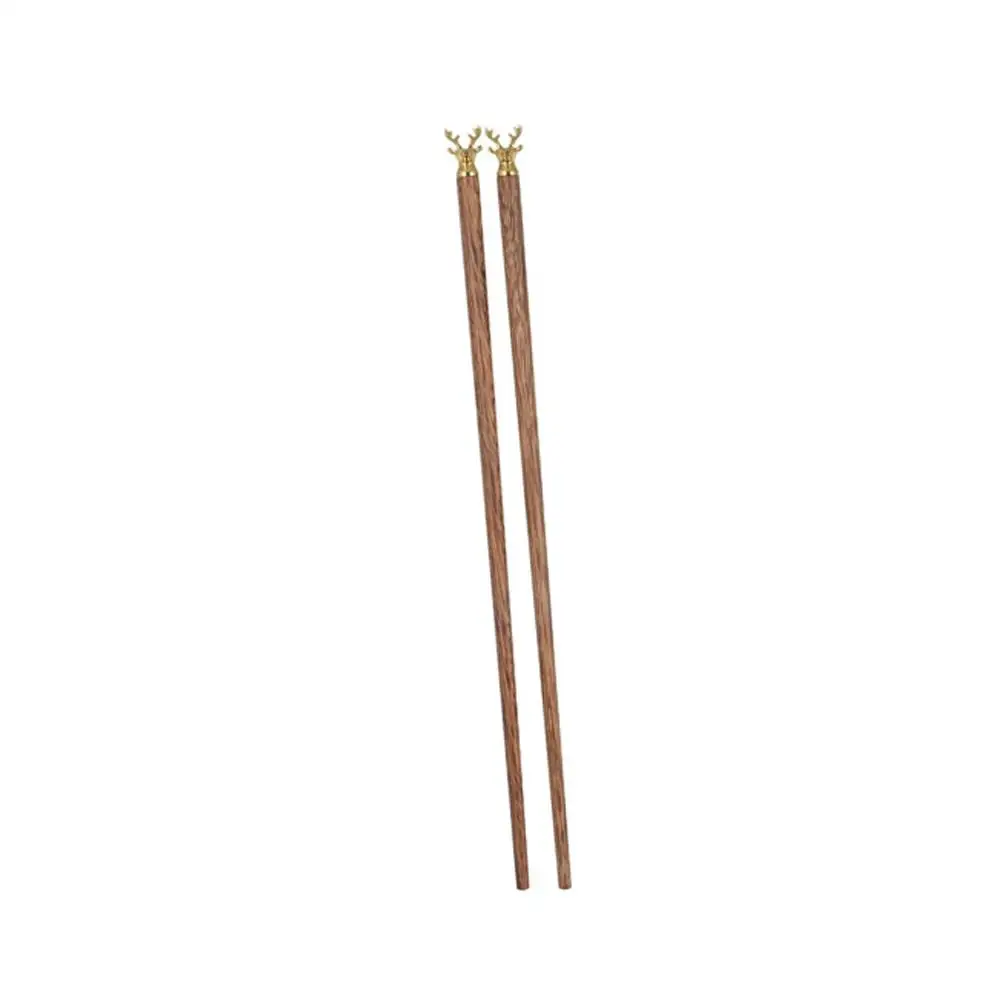 1 pair Reusable Deer Head Wood Chopsticks Non-slip Heat Safe Sushi Chopsticks Not Easily Deformed Wenge Japanese Chopsticks