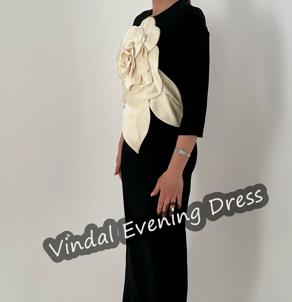 Vindal Scoop Neckline Evening Dress Ankle Length A-Line Elegant Built-in Bra Sexy Satin Saudi Arabia 3/4 Sleeves For Woman 2024