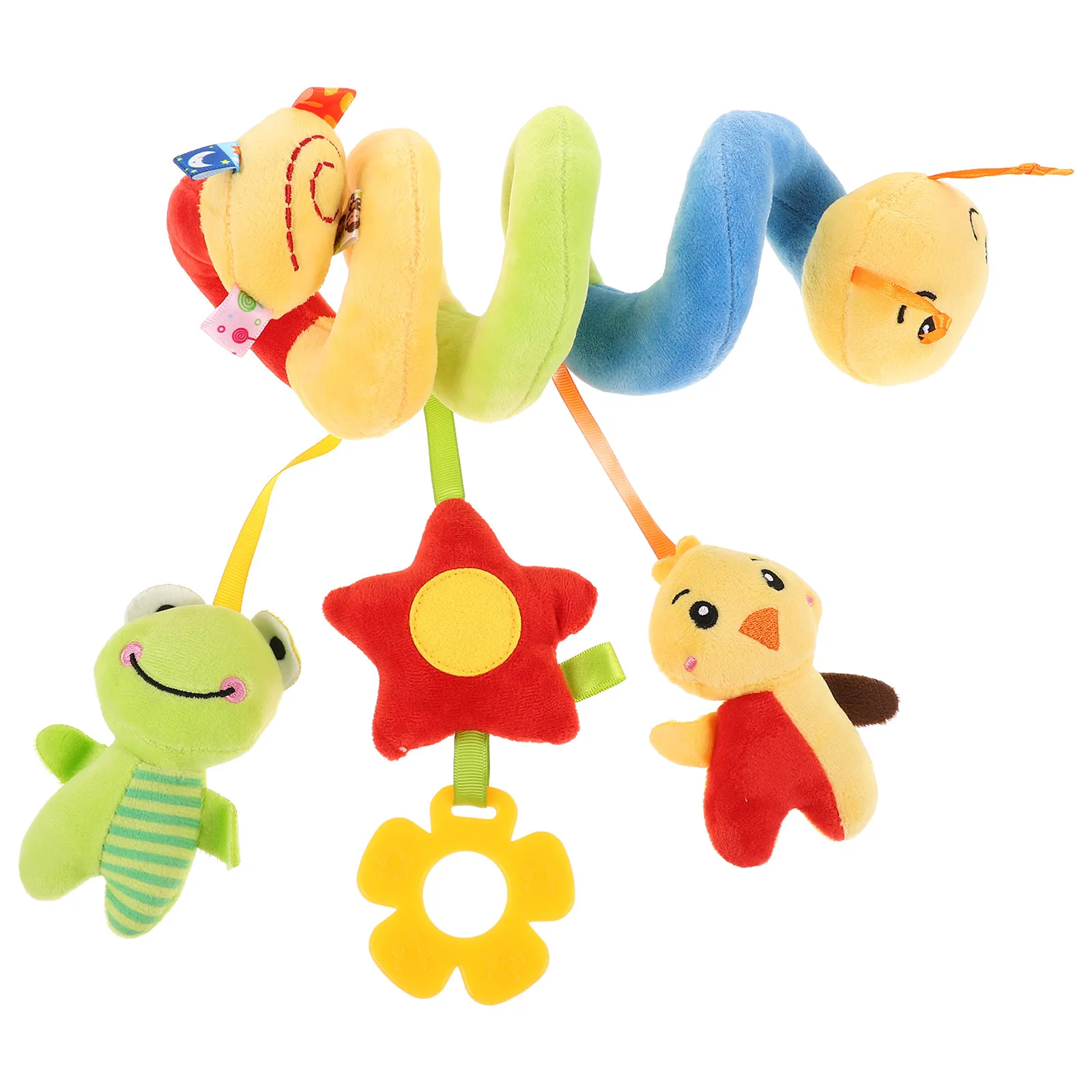 Soft Touch Caterpillar Crib Wrap Hanging Spiral for Infant Stroller Car Seat Squeaky Sound Developmental Activity 0-6 Months