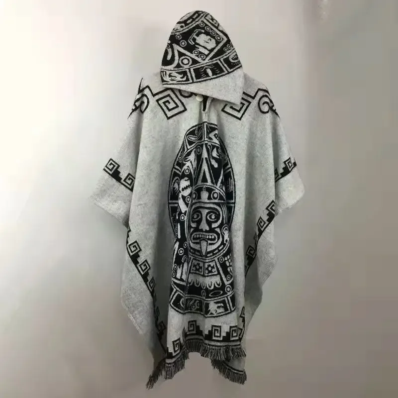 

Mens Trench Coat Loose Long Sleeve Hooded Printed Cloak Shawl Poncho Fashion Hip Hop Retro Punk Clothes Casual Pullover Jacket