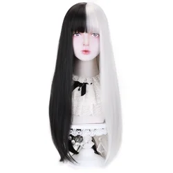 AICKER lungo ondulato rame sintetico rosso, marrone scuro, parrucche per capelli blu con frangia per le donne Lolita Costume Cosplay Party Halloween