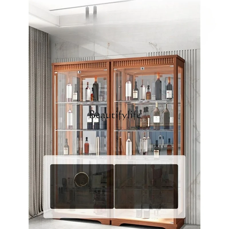 خزانة مشروبات خشبية صلبة مخصصة خزانة عرض لغرفة المعيشة مثبتة على الحائط خزانة منزلية بسيطة تمثال وزارة الدفاع #5