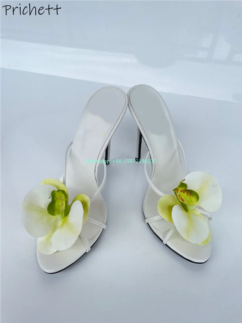 Orchid Round Toe Slippers High Heels Mixed Color Narrow Band Flower Outdoor Shoes Ladies Vocation Outdoor Luxury Stiletto Shoes