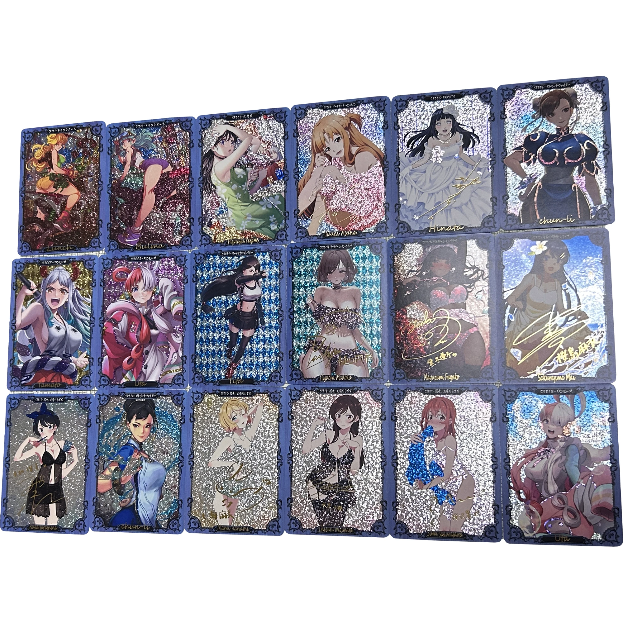 

18PCS/set Anime Girls Hot Stamping Flash Card Uta Yamato Tifa Bulma Chun-Li Hyuga Hinata Diy Gift Toy Game Anime Collection Card