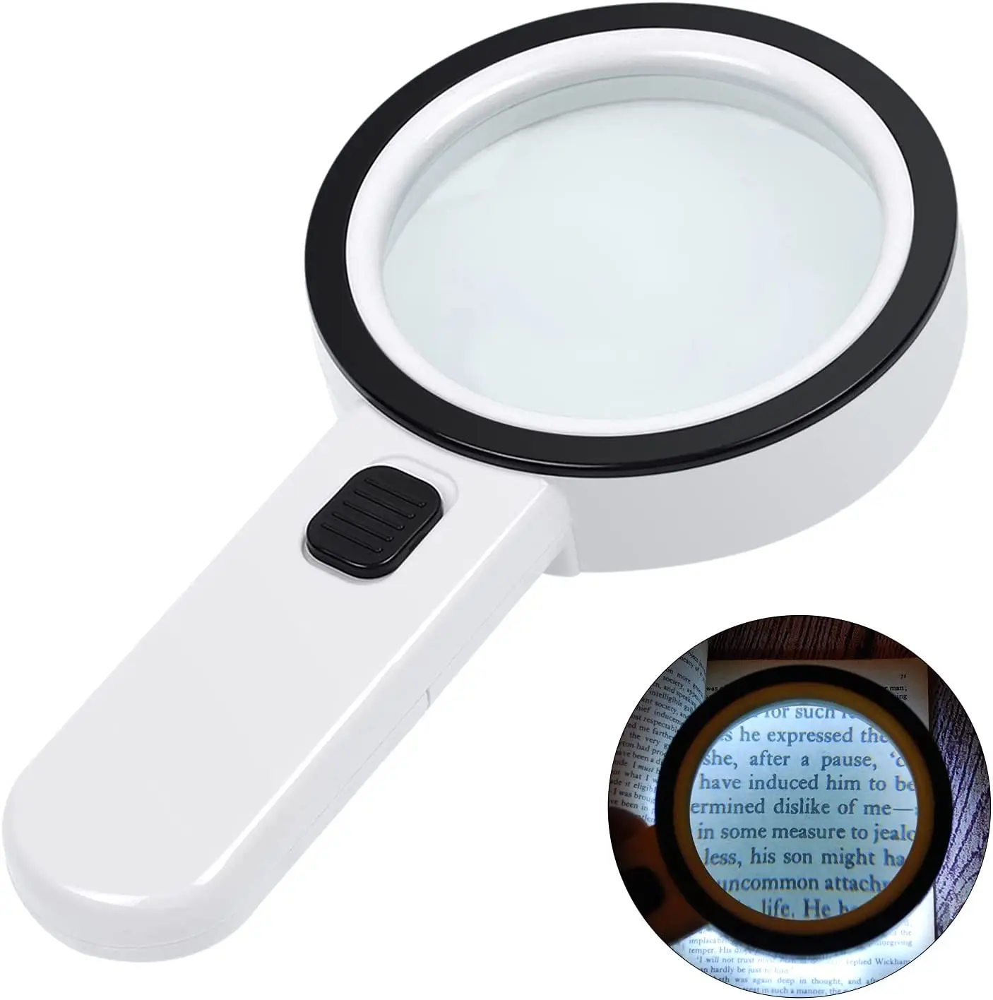 

With Light, 30X Handheld Large Magnifying Glass 12 LED Illuminated Lighted Magnifier for Macular Degeneration Seniors Reading