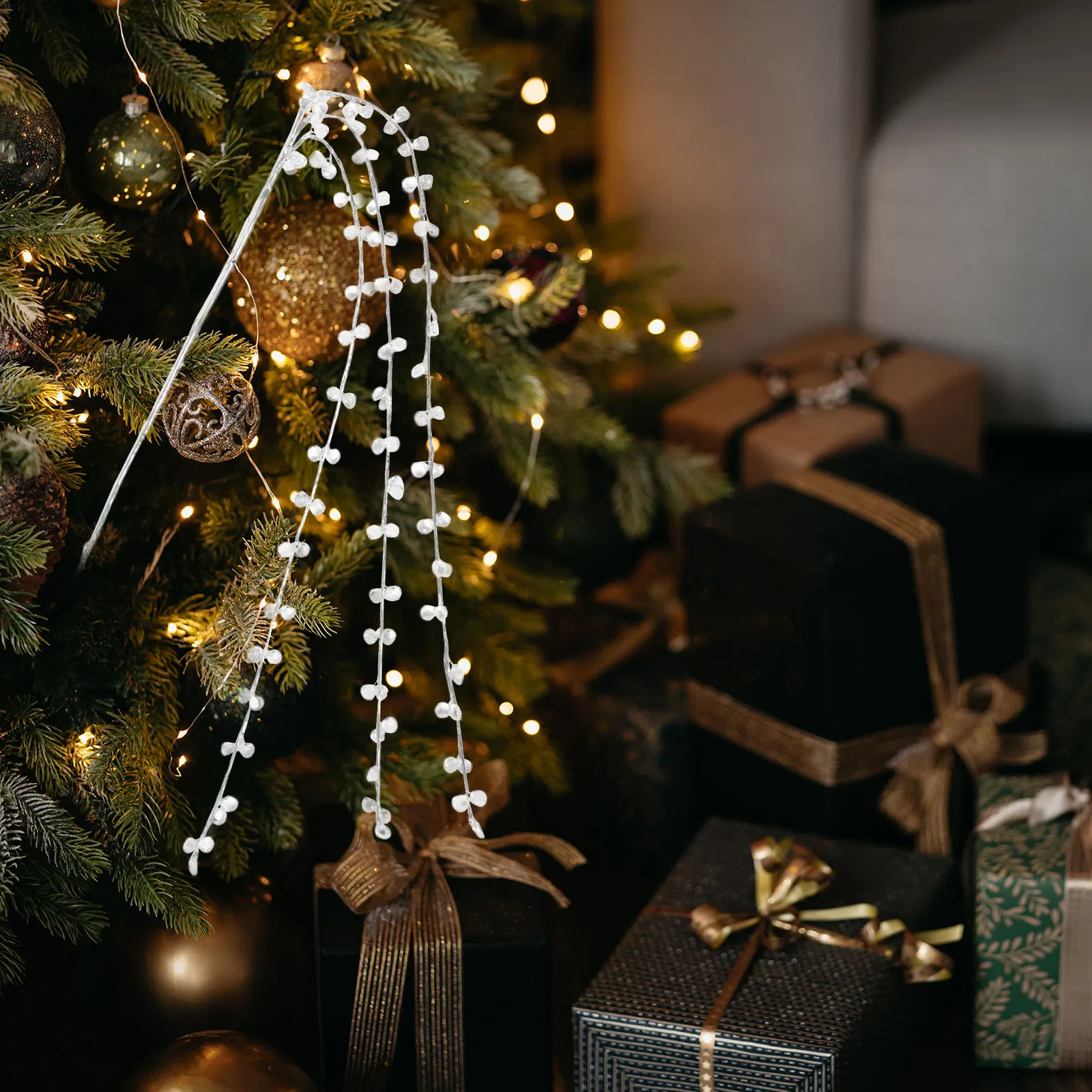 

1pcs Christmas Tree Ornaments Beaded Willow Stem Faux Artificial Branch Decor For Tabletop Winter Wedding Party Decoration