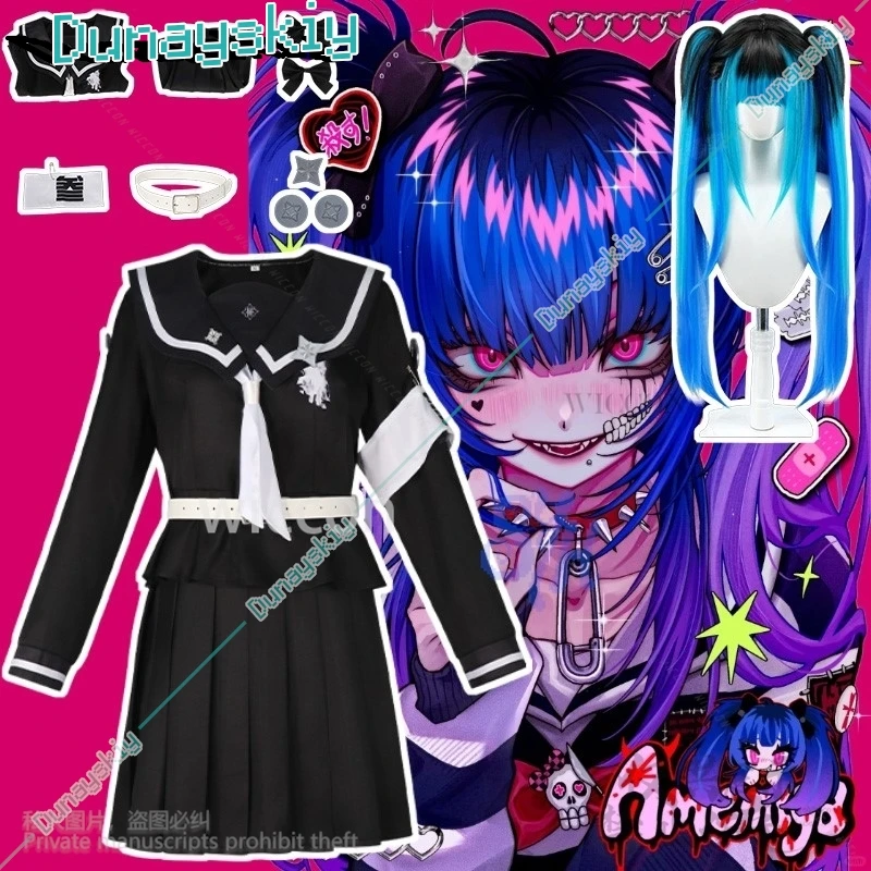 

Amemiya Darumi Japanese Jirai Kei Girls Cosplay Anime Game The Hundred Goth School Uniform Black Mini Dress Jsk Lolita Halloween