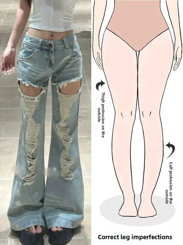 

Новые женские джинсы в стиле ретро с эффектом потертости, сексуальные, с высокой талией, расклешенные, длинные брюки для фигуры типа «груша»