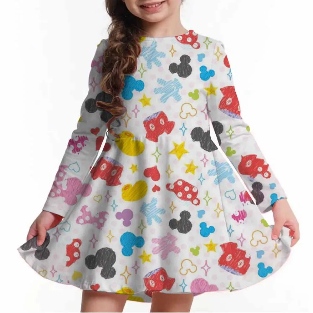 

Girl Disney Mickey Mouse Spring and Autumn 3D Long Sleeve Dress Cartoon Print Cute Role Playing Set