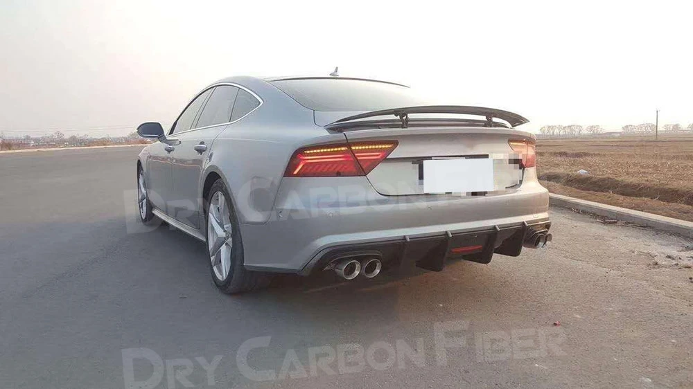 Carbon Fiber Rear Lip Diffuser Spoiler For Audi A7 S7 Sport 2016-2018 K Style FRP Car Bumper Protector FRP Car With Light