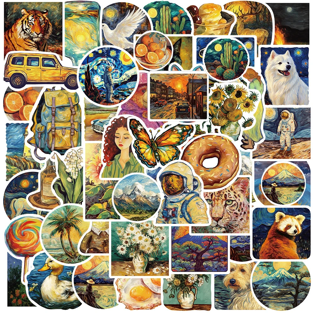 

10/30/50pcs Retro Cartoon Oil Painting Stickers Aesthetic Art Decals DIY Scrapbook Suitcase Phone Creative Graffiti Sticker Pack