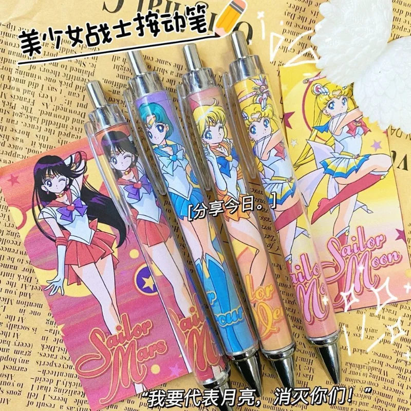 

Anime 4pcs Sailor Moon Tsukino Usagi Student 0.5mm Ballpoint Pen Children's Exam Neutral Pen Office Essential Writing Pen Gifts
