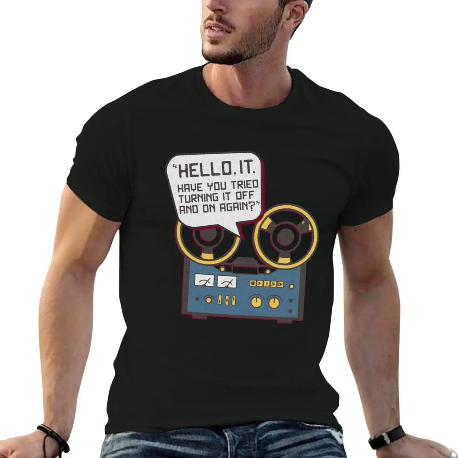 IT Crowd inspirado-Hola IT-Convierte y apagado de nuevo-Camiseta parodia de soporte técnico tops de verano camisetas lisas para hombre