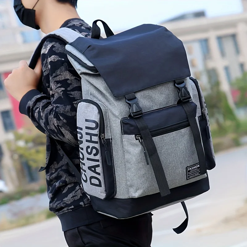 Large-capacity schoolbag men\'s trendy street photography high school college student backpack men\'s k-style men\'s casual travel backpack