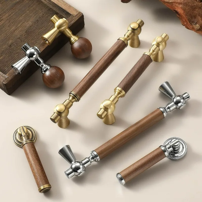 

French Luxury Brass Kitchen Cabinet Door Handle, Antique Walnut Drawer, Wardrobe Door Handle