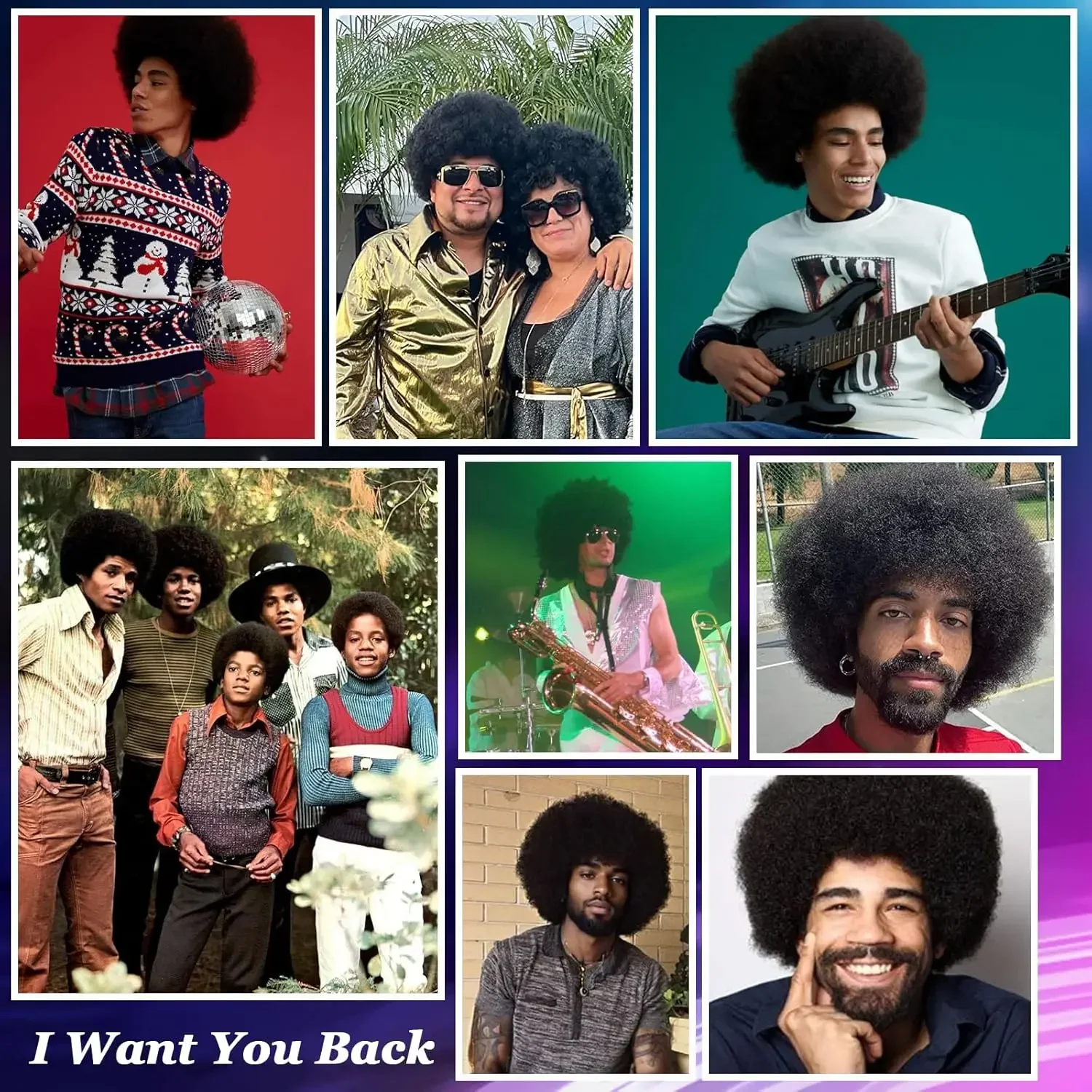 Mens Afro Wig for 70s Disco Rocker Party Black Afro Synthetic Wig Unisex Adult Afro Wigs for Daily and Party Use