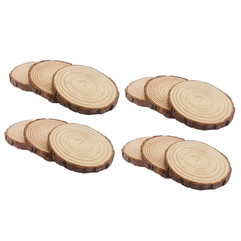 

NEW-12 Pcs Unfinished Natural Round Wood Slices Circles With Tree Bark Log Discs For DIY Crafts Size 3