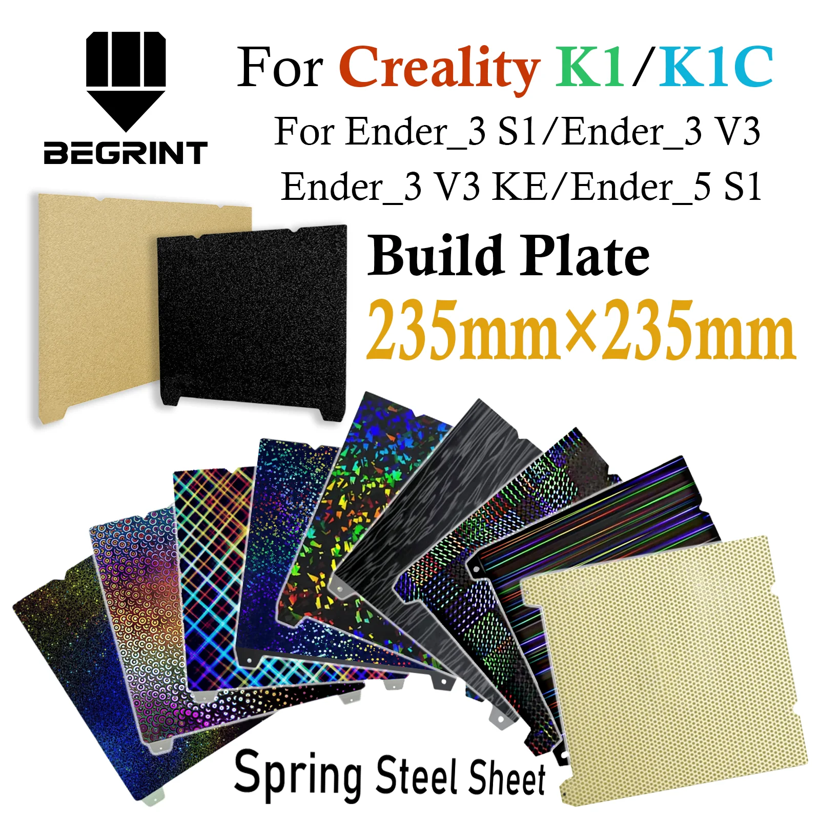 

Для Creality K1C сборная пластина с текстурой Pei, пружинный стальной лист 235x235 мм, гладкий лист PEY PET PEO для Creality K1/Ender 3 V3 KE