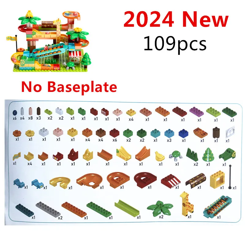 Big Piano Slide Marble Maze Run Rolling Ball Building Blocks Set Windmill Animal Toy Bricks Parts Compatible (No Plate)