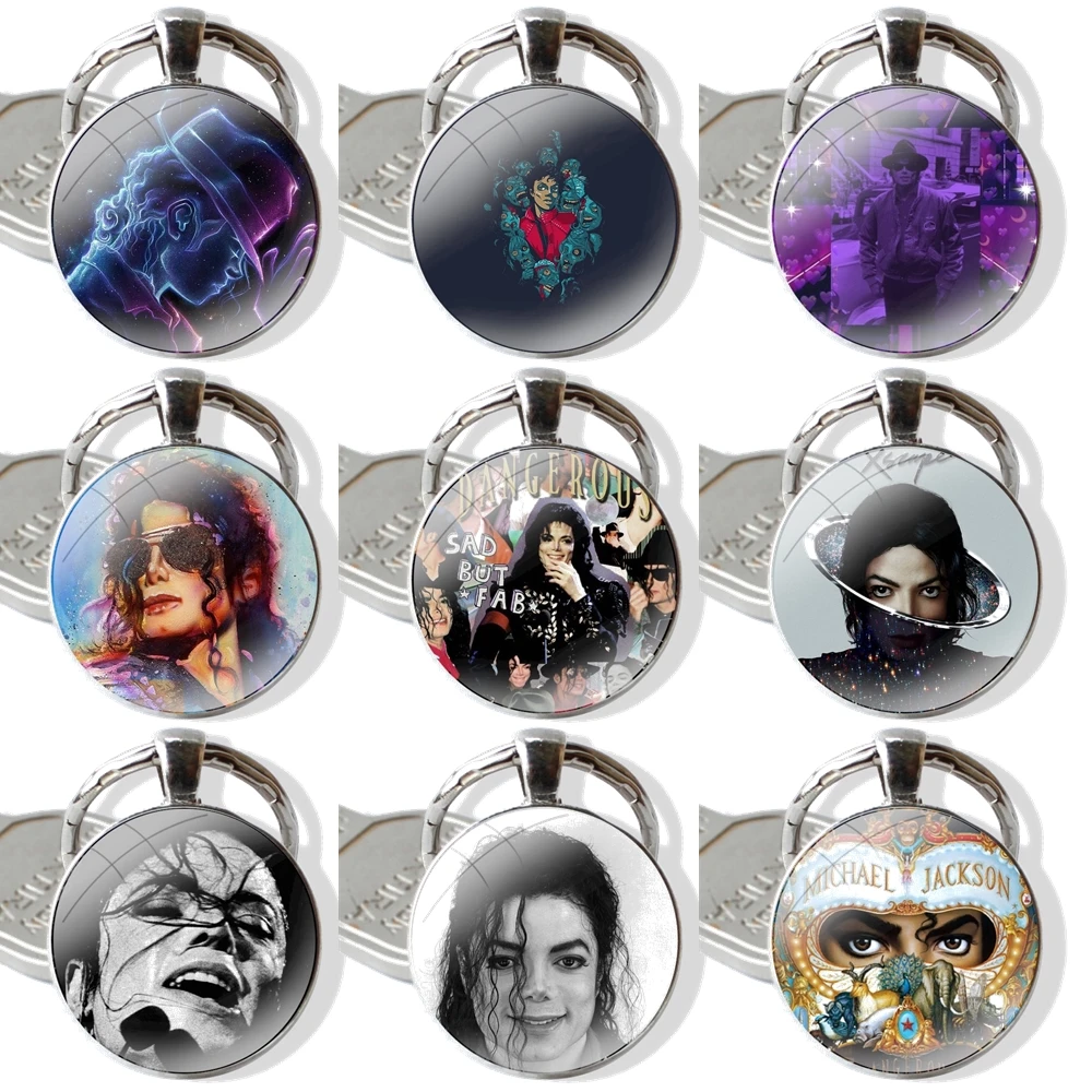 Michael jackson 25mm Glass Cabohcon Keychain Key Rings for Women Men Jewelry Gift