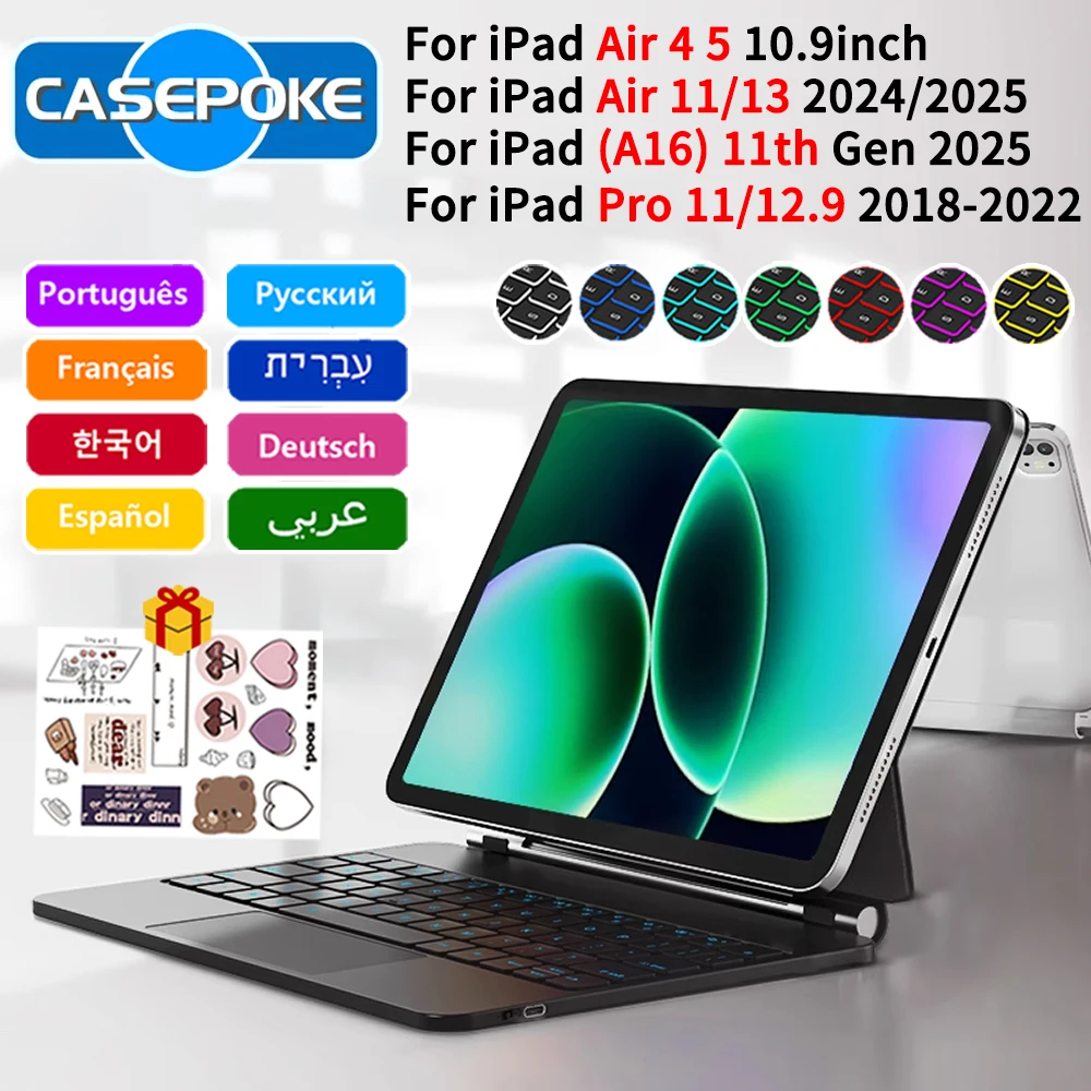 

2025 Touch Magic Bluetooth Keyboard For iPad 13/12.9/11/10.9/8.3 Inch Magnetic iPad Cases Spanish Hebrew Korean French Keyboard