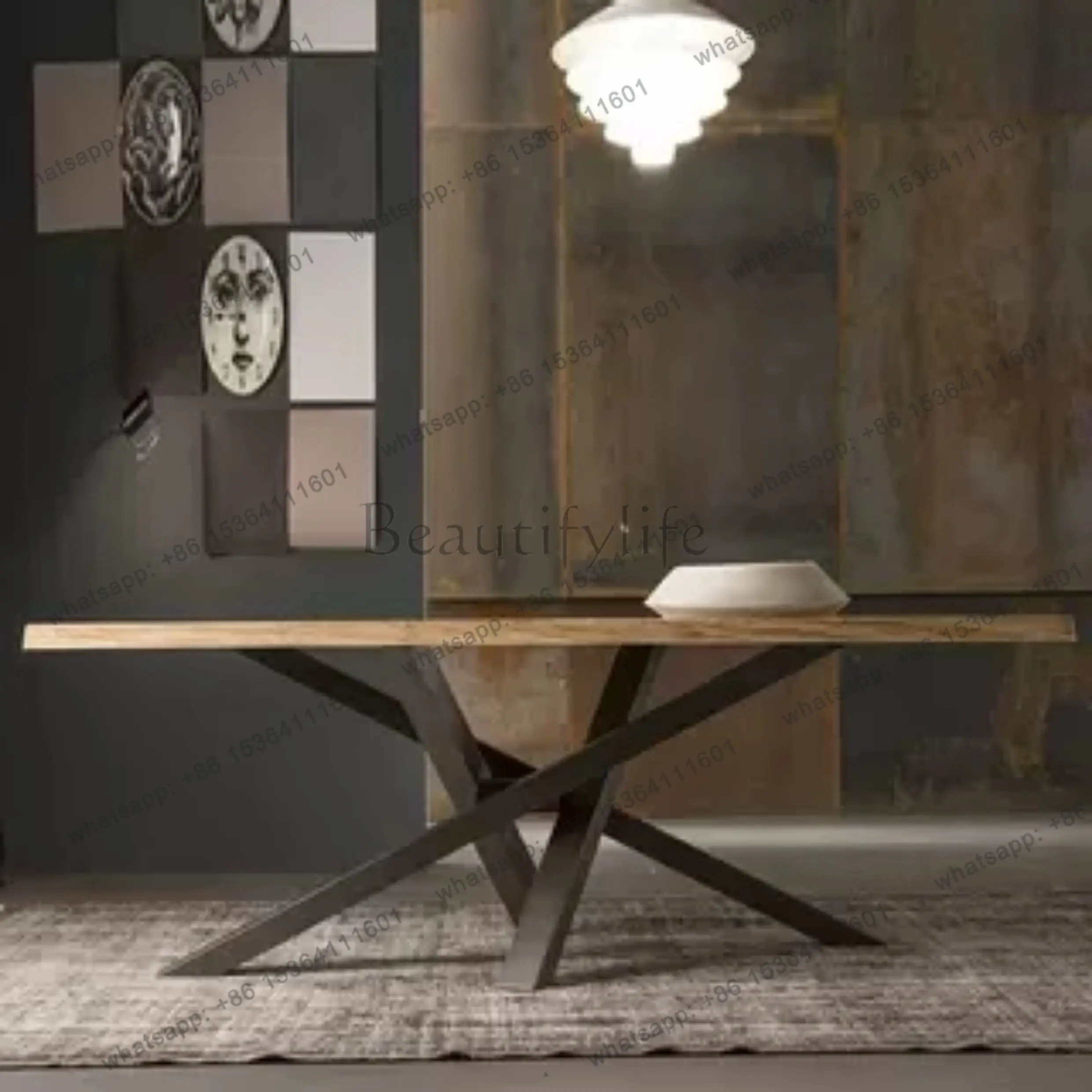 Nordic solid wood desk industrial style long table simple creative rectangle Simple