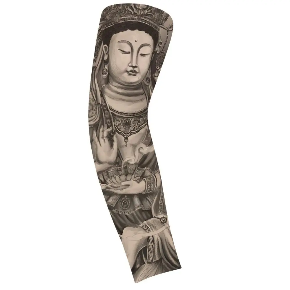 Flower Arm Pattern Flower Arm Tattoo Sleeve Elastic Thin Sun Protection Cover Seamless UV Protection Ice Silk Arm Sleeve Riding