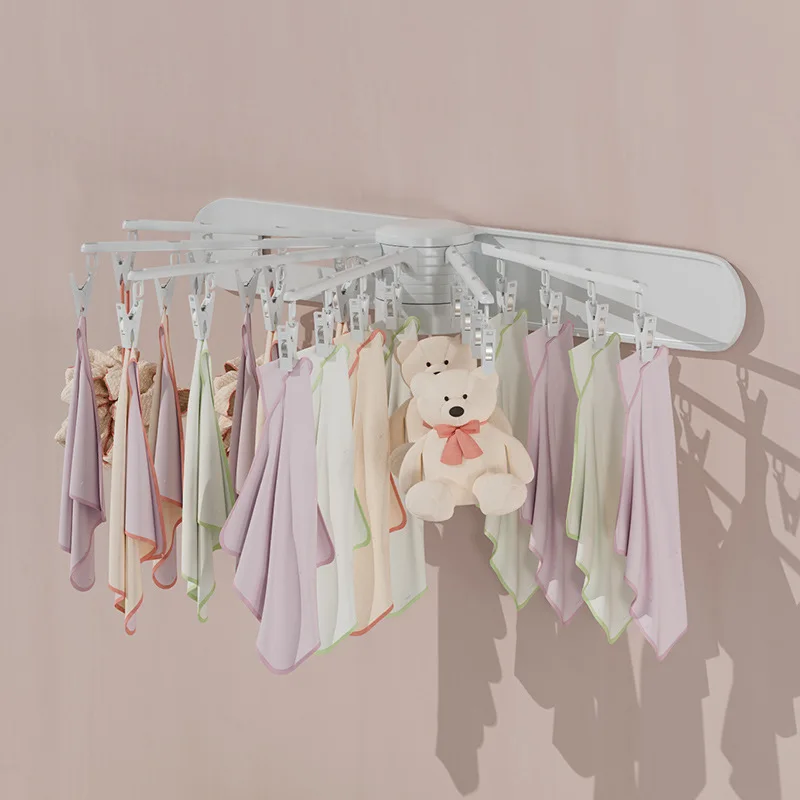 Folding Clothes Hanger Wall Mount Household Socks Drying Rack Space Saving Underwear Windproof Hook Hanging Rack