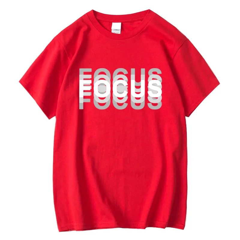 Focus Layered Optical Illusion Letter T‑Shirt 2 Colors Black Red Unisex Oversized Minimal Streetwear Tee