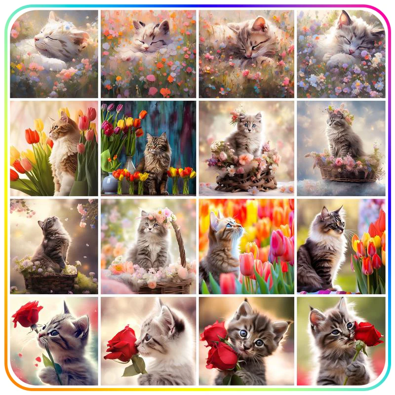 

RUOPOTY Diamond Painting Accessories Flowers Cat Animals Unframe Diamond Embroidery Handwork 5D Diamond Bedroom Decoration