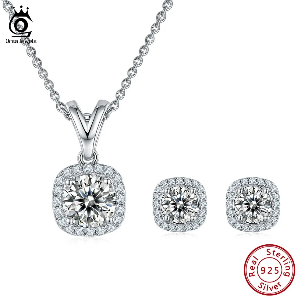 

ORSA JEWELS Блестящий комплект ювелирных изделий с кристаллами муассанита, серьги, ожерелье из стерлингового серебра 925 пробы, циркон, теннисные круглые иглы, подарок для ушей SME21
