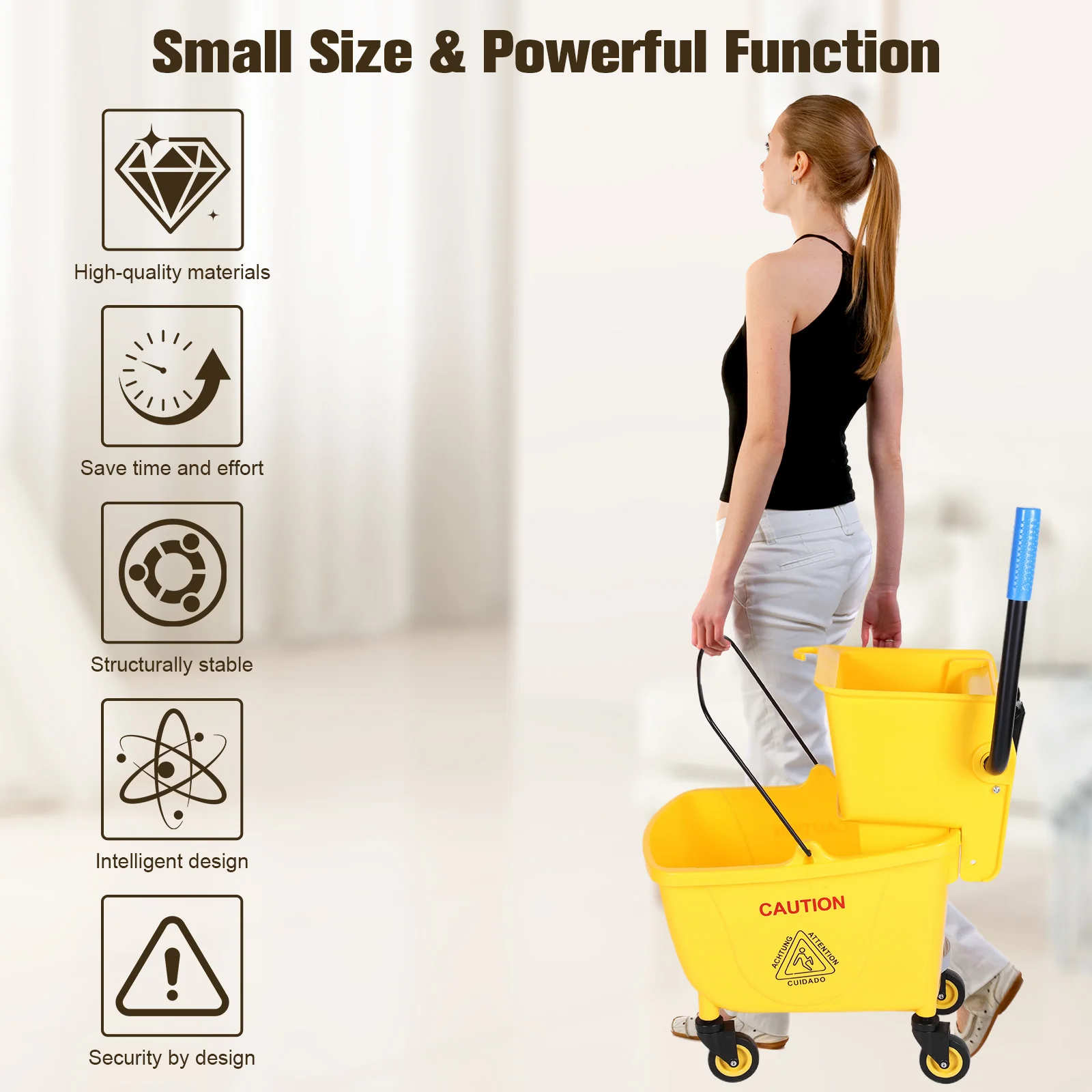 

24L Plastic Bucket Mop Wringer with Wheels Squeezing Water Bucket Multifunction Creative Trolley Mop Bucket Floor Cleaning Tool