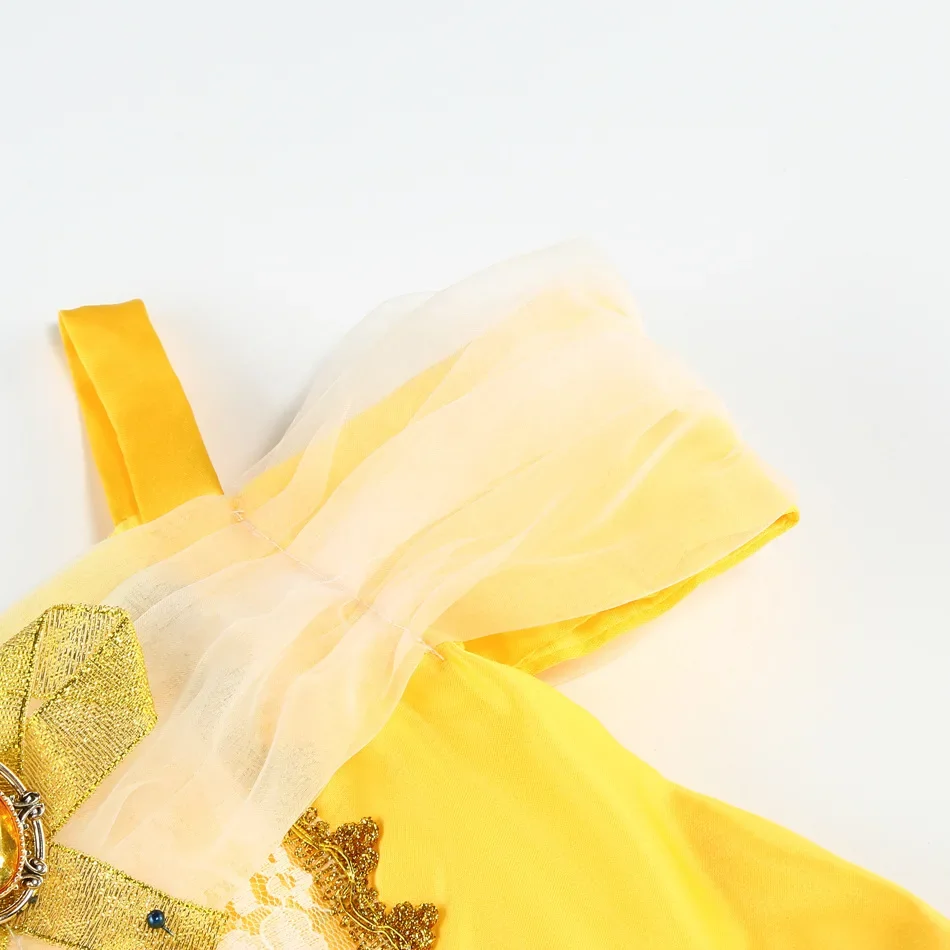 Girl Belle Dress Up Sleeveless Floral Children Party Princess Costume Kids Beauty and The Beast Halloween Carnival Outfit