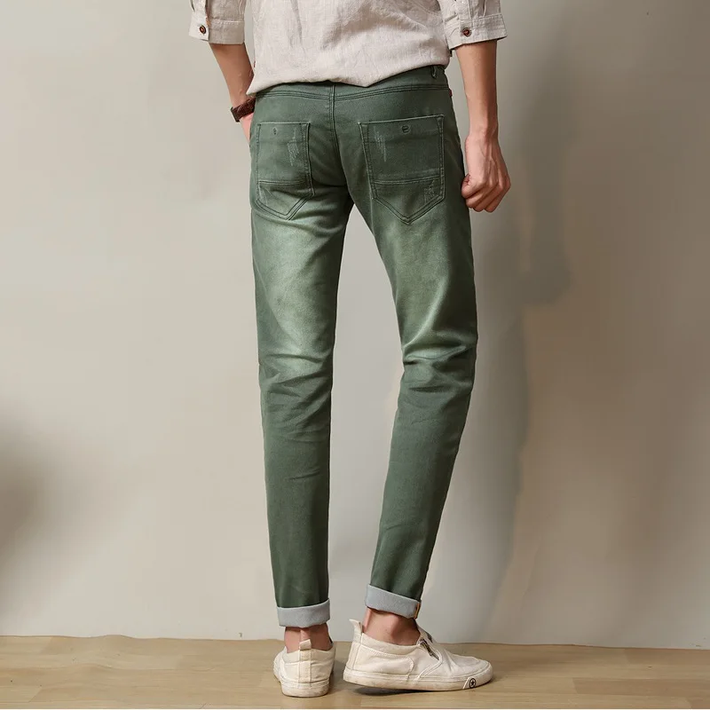 2021 Newly Fashion Men Jeans Slim Fit Elastic Pencil Pants Khaki Blue Green Color Cotton Brand Classical Jeans Men Skinny Jeans