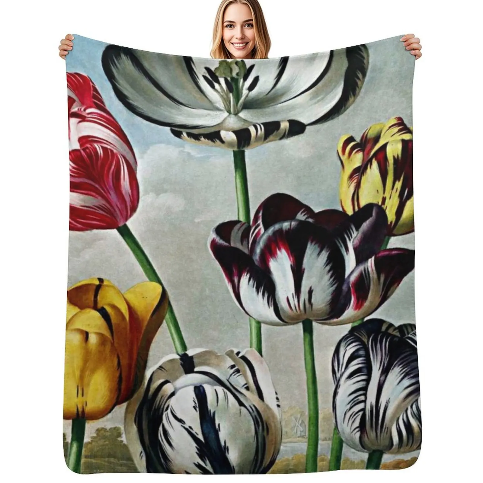 

Botanical Art Temple Of Flora Tulips Throw Blanket Warm Comfortable Blanket for Office Napping