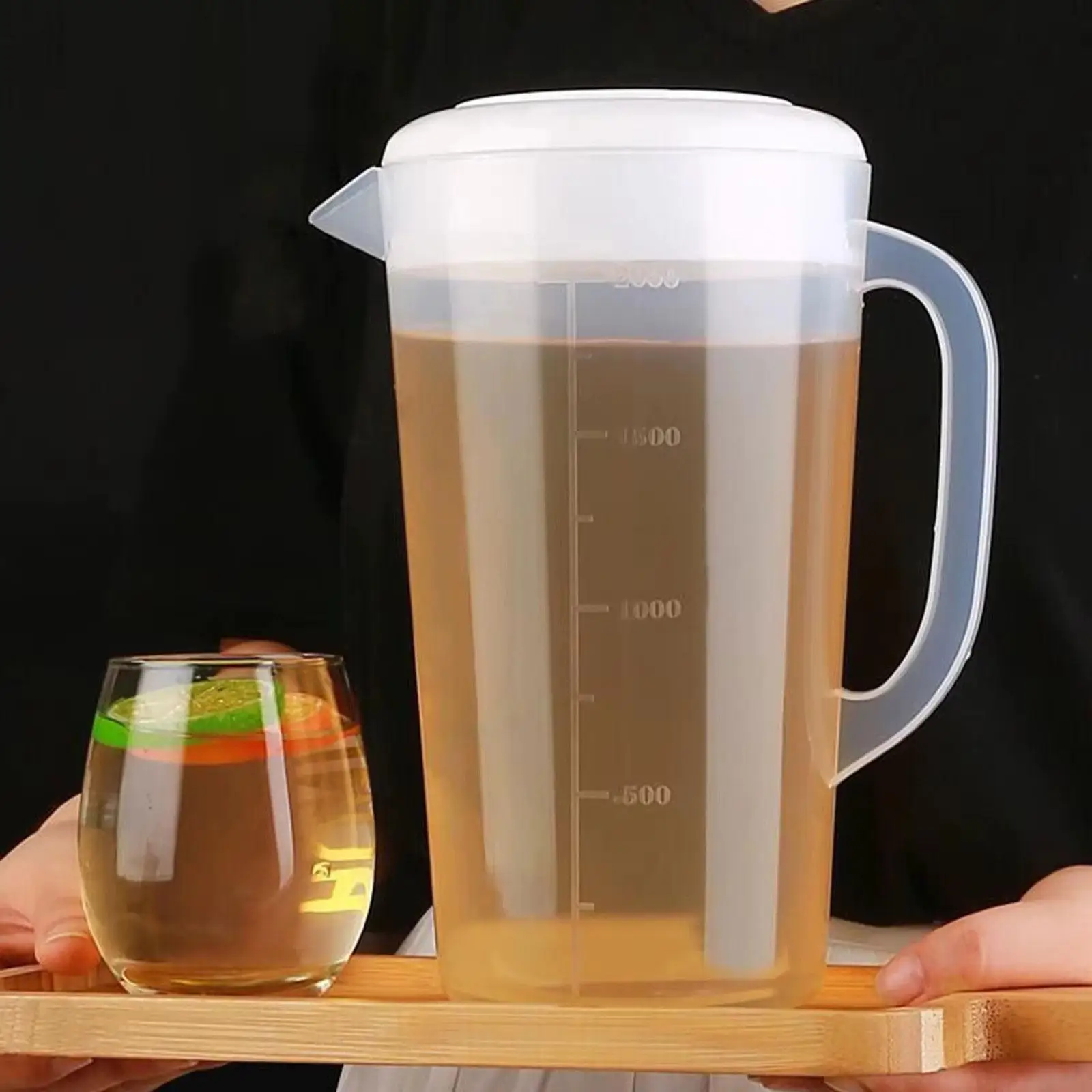 Jarra de agua de plástico de 1,5/2/2,5l con asa, hervidor frío de gran capacidad, jarra de cerveza para té helado para refrigerador, zumo y bebidas